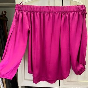 Off the shoulder long sleeve silky top